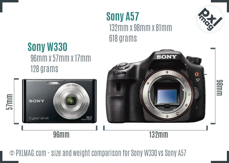 Sony W330 vs Sony A57 size comparison