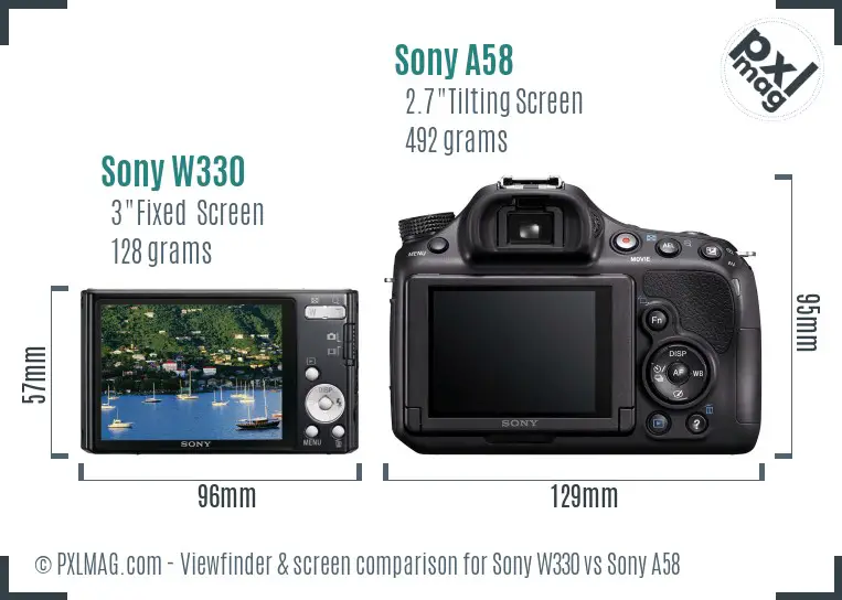 Sony W330 vs Sony A58 Screen and Viewfinder comparison