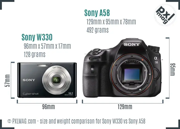 Sony W330 vs Sony A58 size comparison