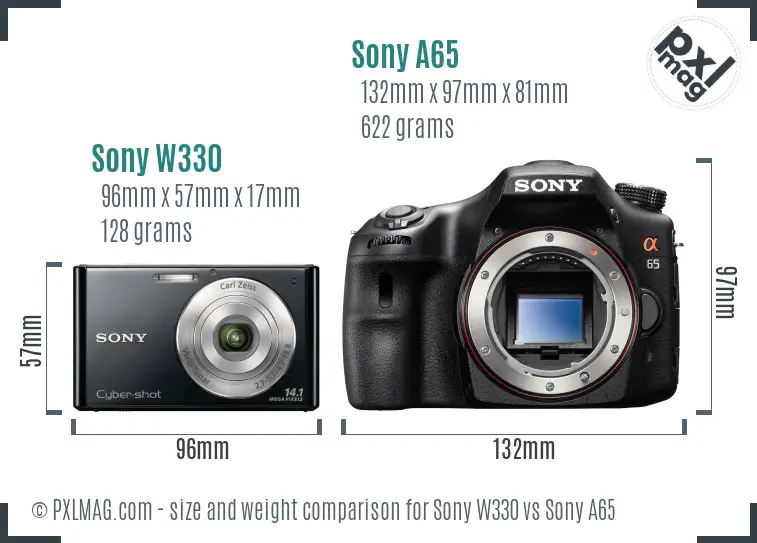 Sony W330 vs Sony A65 size comparison