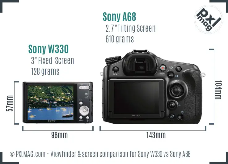 Sony W330 vs Sony A68 Screen and Viewfinder comparison