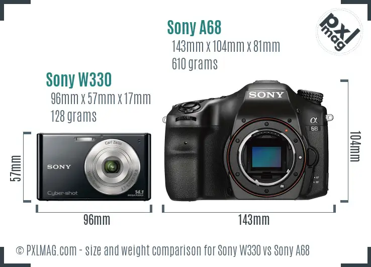 Sony W330 vs Sony A68 size comparison
