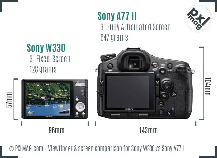 Sony W330 vs Sony A77 II Screen and Viewfinder comparison