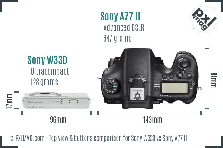 Sony W330 vs Sony A77 II top view buttons comparison