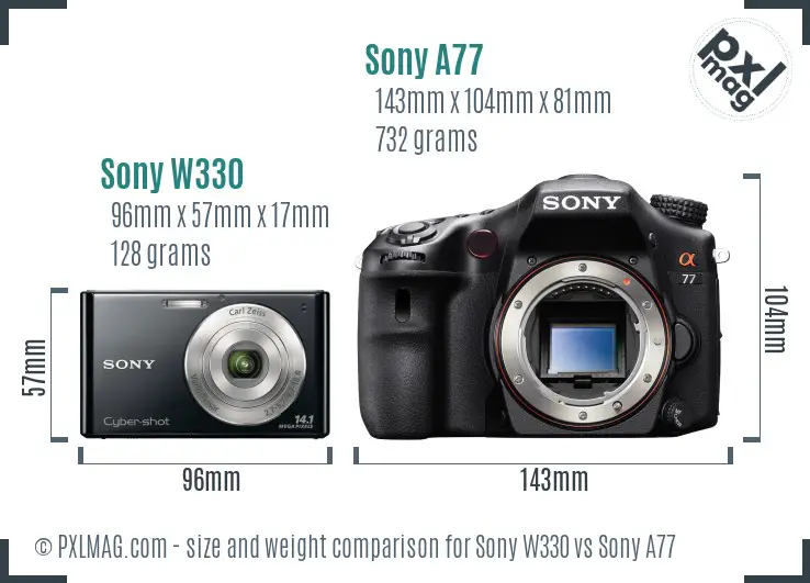 Sony W330 vs Sony A77 size comparison