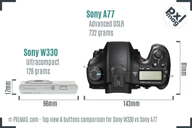 Sony W330 vs Sony A77 top view buttons comparison