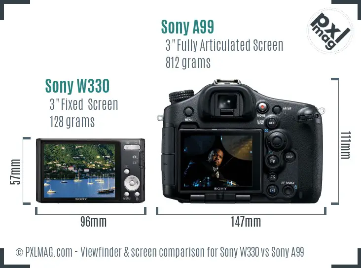 Sony W330 vs Sony A99 Screen and Viewfinder comparison