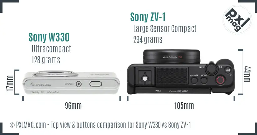 Sony W330 vs Sony ZV-1 top view buttons comparison