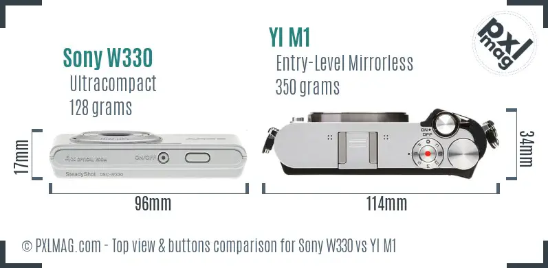 Sony W330 vs YI M1 top view buttons comparison