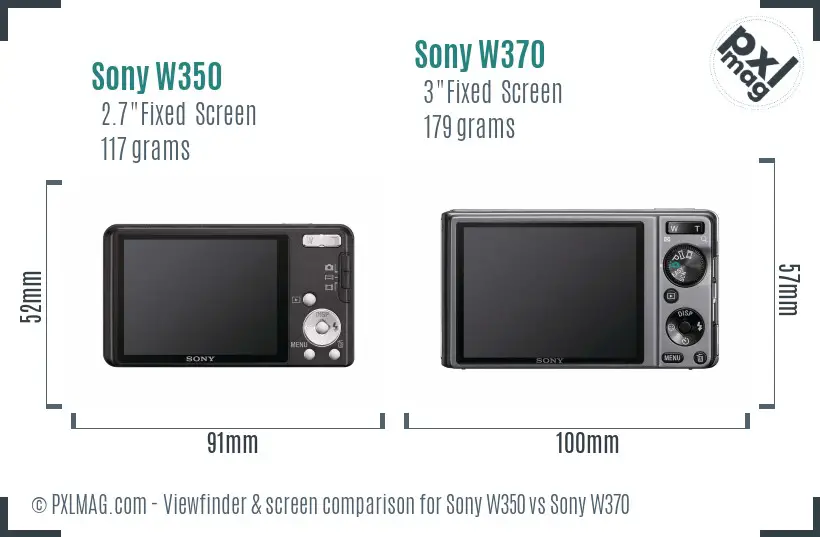 Sony W350 vs Sony W370 Screen and Viewfinder comparison