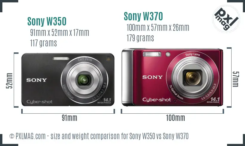 Sony W350 vs Sony W370 size comparison