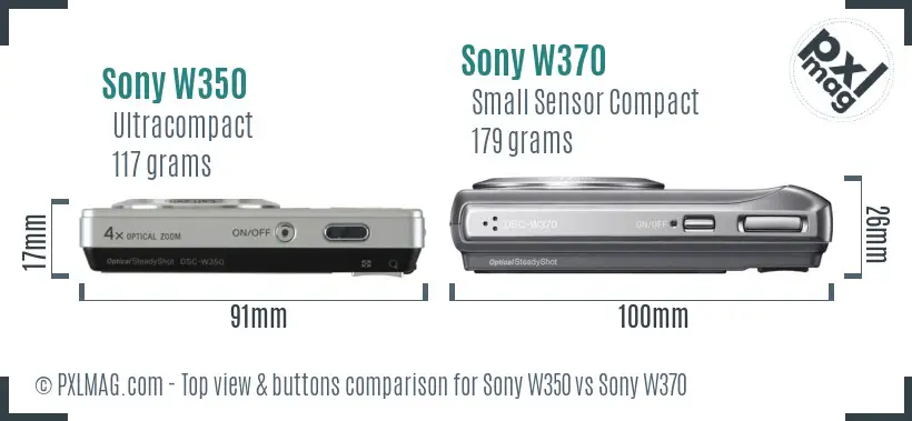 Sony W350 vs Sony W370 top view buttons comparison