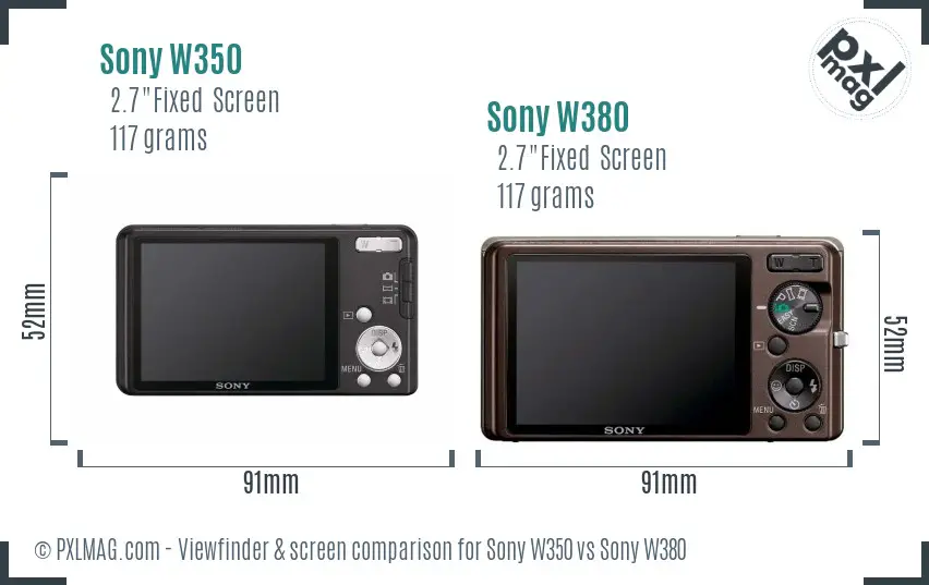 Sony W350 vs Sony W380 Screen and Viewfinder comparison