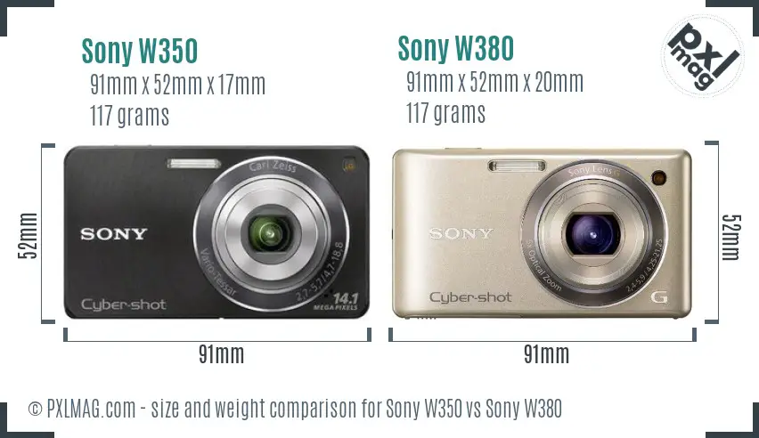 Sony W350 vs Sony W380 size comparison