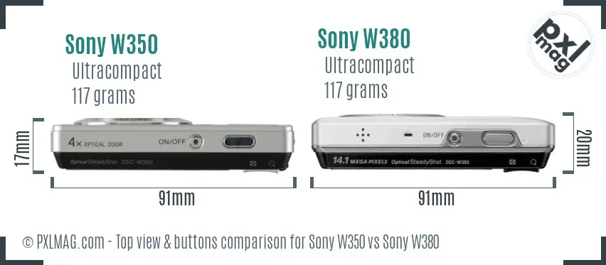 Sony W350 vs Sony W380 top view buttons comparison