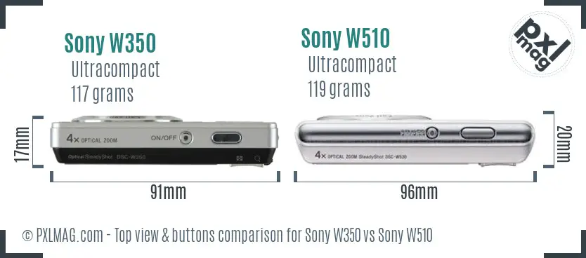 Sony W350 vs Sony W510 top view buttons comparison