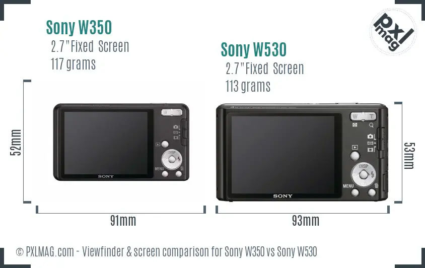 Sony W350 vs Sony W530 Screen and Viewfinder comparison