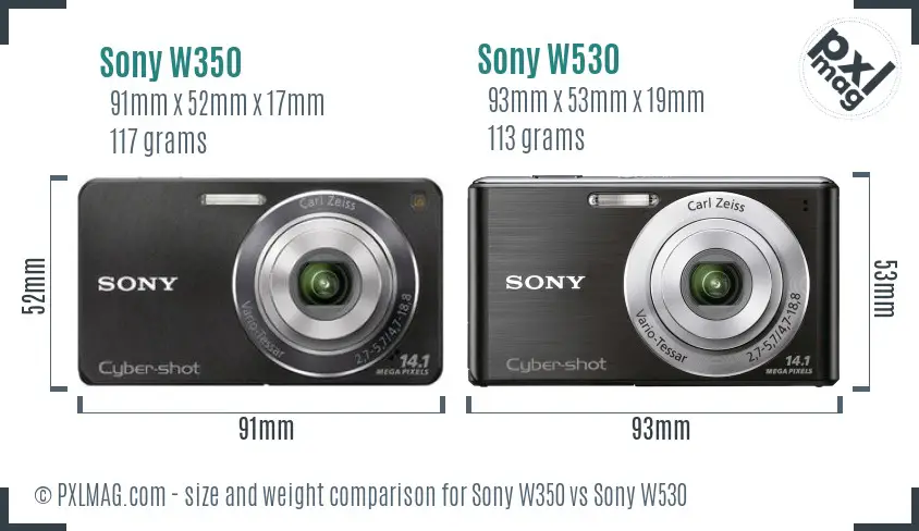 Sony W350 vs Sony W530 size comparison