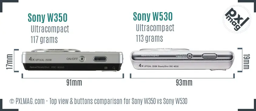 Sony W350 vs Sony W530 top view buttons comparison