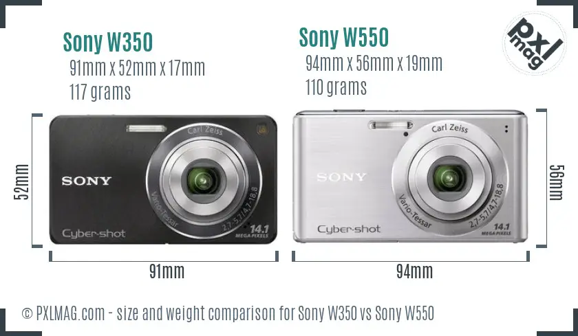 Sony W350 vs Sony W550 size comparison