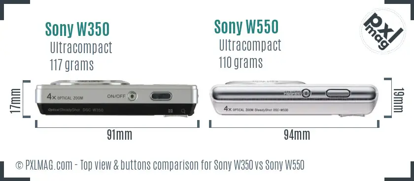 Sony W350 vs Sony W550 top view buttons comparison