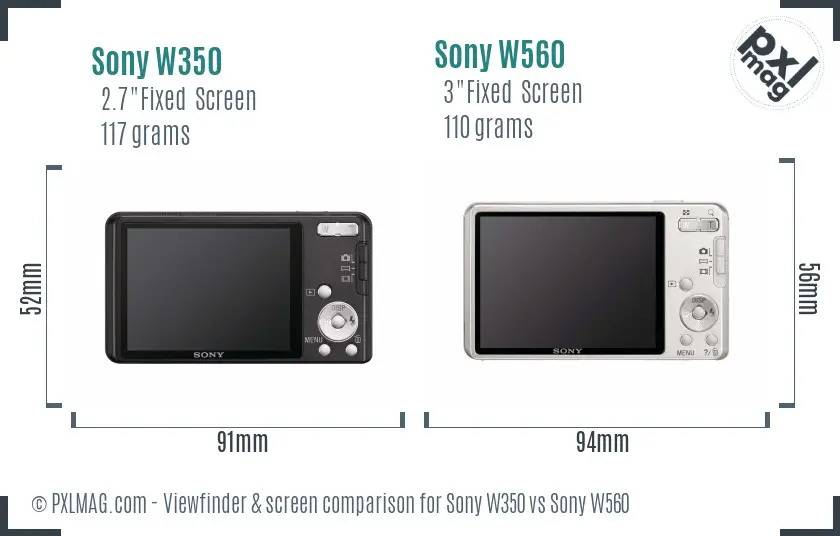 Sony W350 vs Sony W560 Screen and Viewfinder comparison