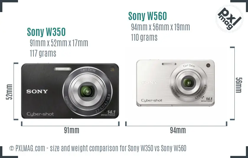 Sony W350 vs Sony W560 size comparison