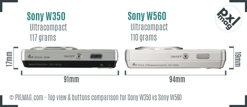 Sony W350 vs Sony W560 top view buttons comparison