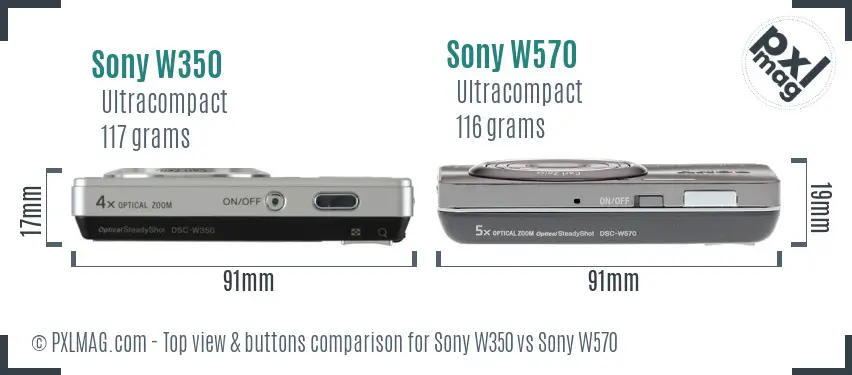 Sony W350 vs Sony W570 top view buttons comparison