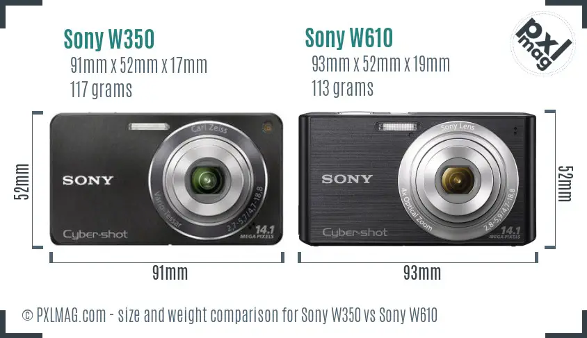 Sony W350 vs Sony W610 size comparison