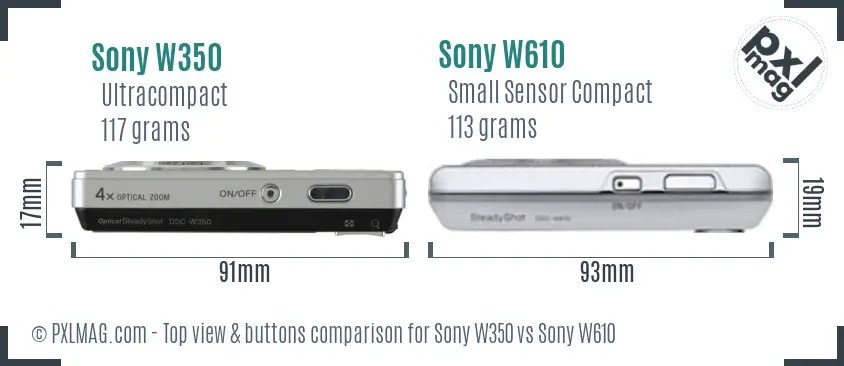 Sony W350 vs Sony W610 top view buttons comparison