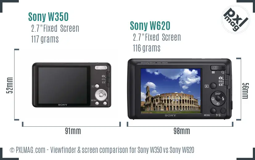 Sony W350 vs Sony W620 Screen and Viewfinder comparison