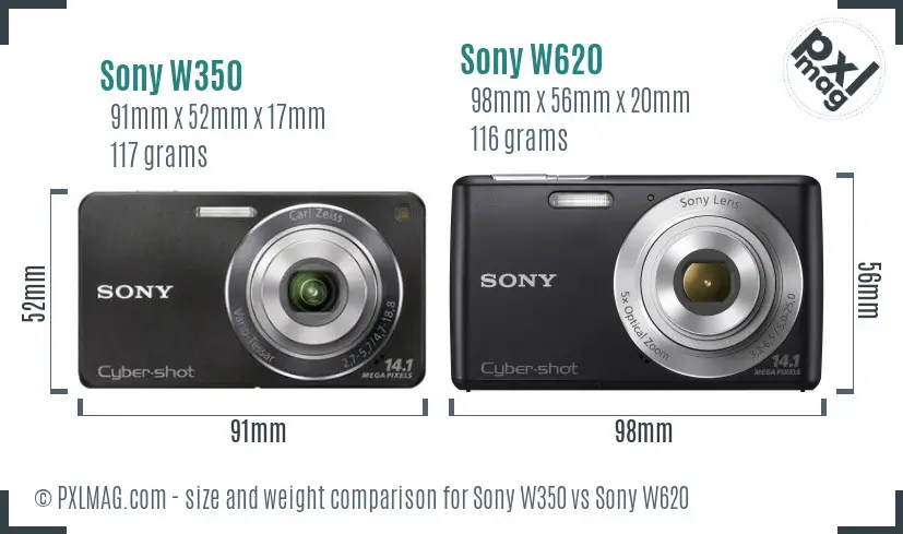 Sony W350 vs Sony W620 size comparison