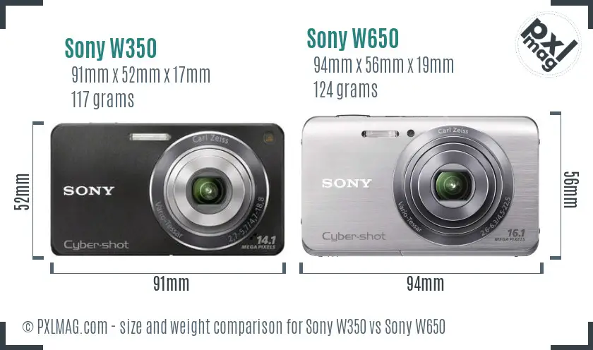 Sony W350 vs Sony W650 size comparison