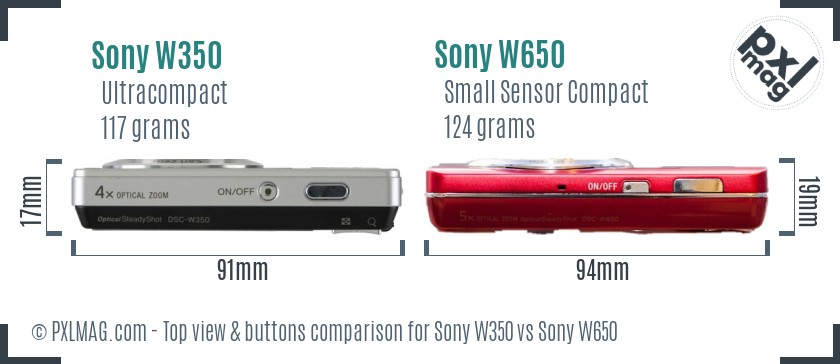 Sony W350 vs Sony W650 top view buttons comparison