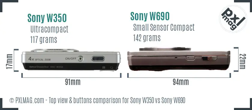Sony W350 vs Sony W690 top view buttons comparison