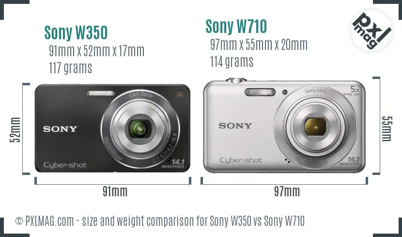 Sony W350 vs Sony W710 size comparison