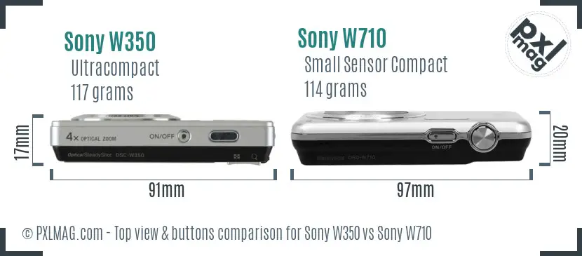 Sony W350 vs Sony W710 top view buttons comparison