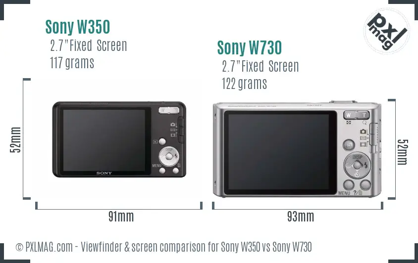 Sony W350 vs Sony W730 Screen and Viewfinder comparison