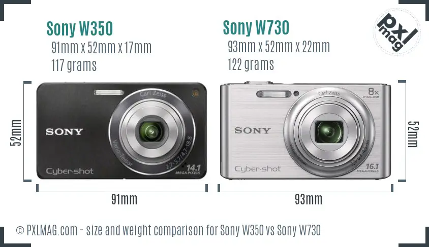 Sony W350 vs Sony W730 size comparison
