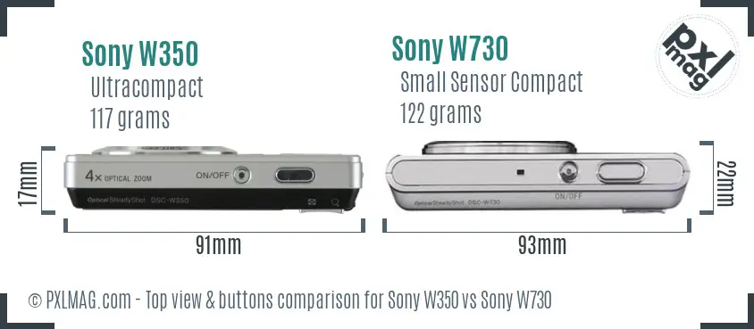Sony W350 vs Sony W730 top view buttons comparison