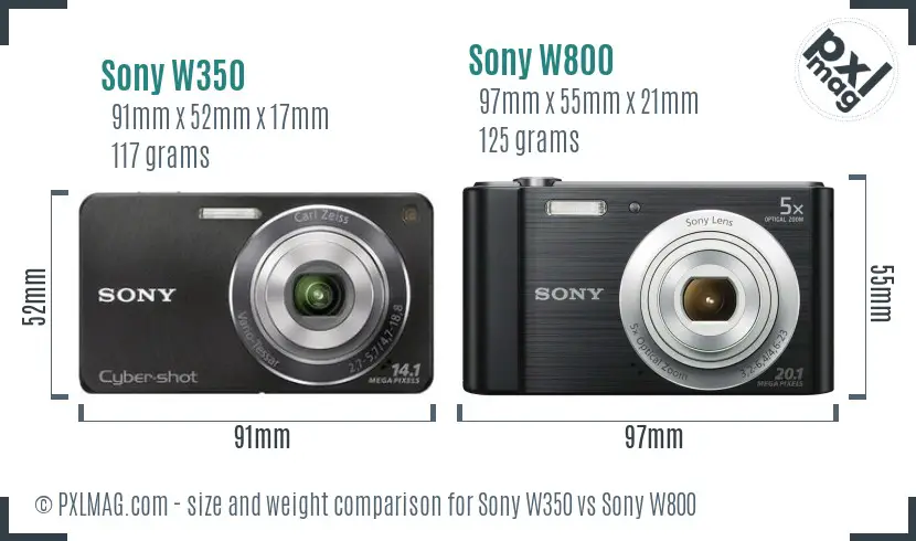 Sony W350 vs Sony W800 size comparison