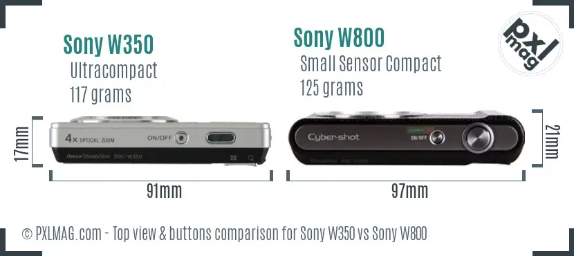 Sony W350 vs Sony W800 top view buttons comparison