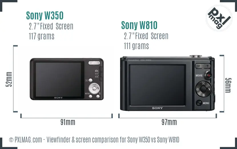 Sony W350 vs Sony W810 Screen and Viewfinder comparison