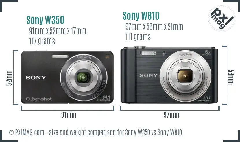 Sony W350 vs Sony W810 size comparison