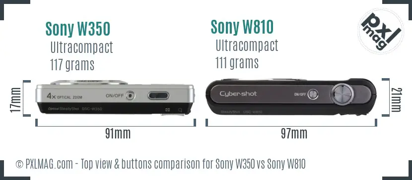 Sony W350 vs Sony W810 top view buttons comparison