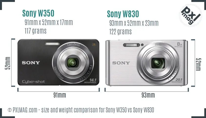 Sony W350 vs Sony W830 size comparison