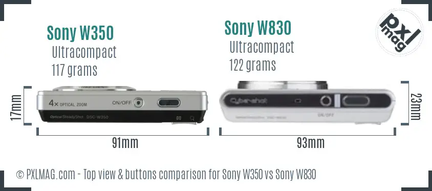 Sony W350 vs Sony W830 top view buttons comparison