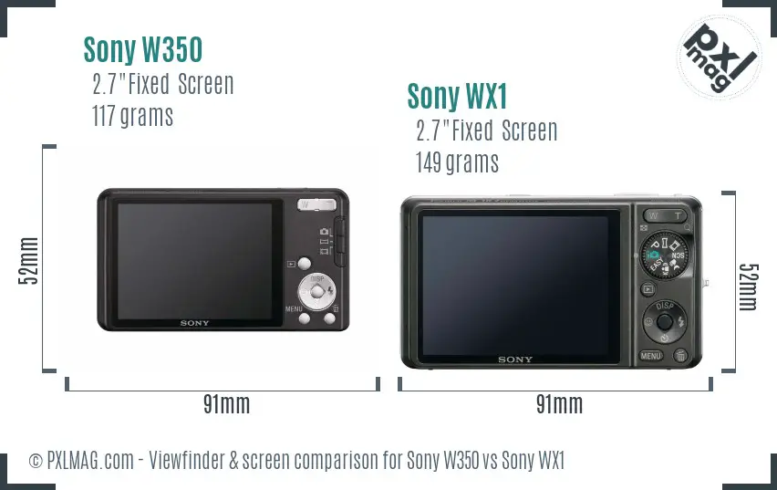 Sony W350 vs Sony WX1 Screen and Viewfinder comparison