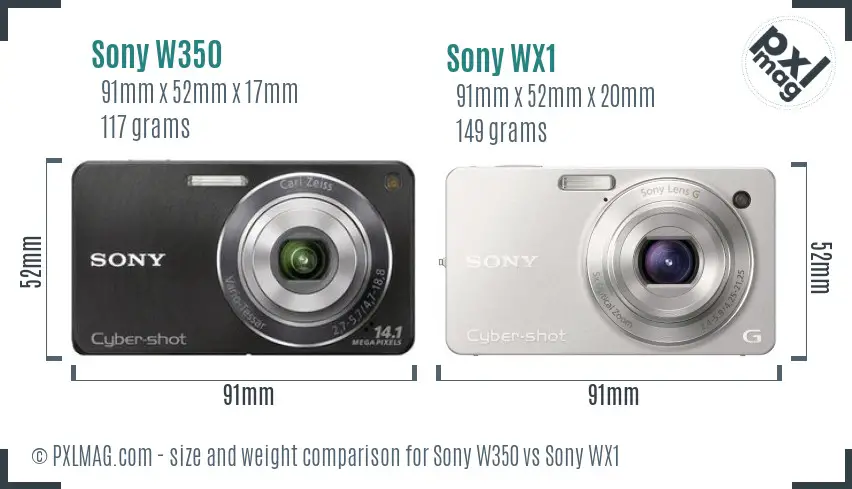 Sony W350 vs Sony WX1 size comparison